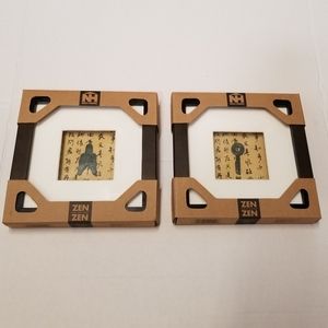 Lot 2 pc Feng Shui Zen Chinese Art Coin Shadowbox Frames 7.5" New